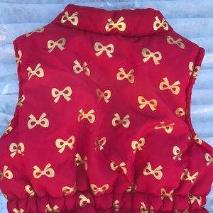 Healthtex Red Puffer Zip Up Vest Gold Bows 18M